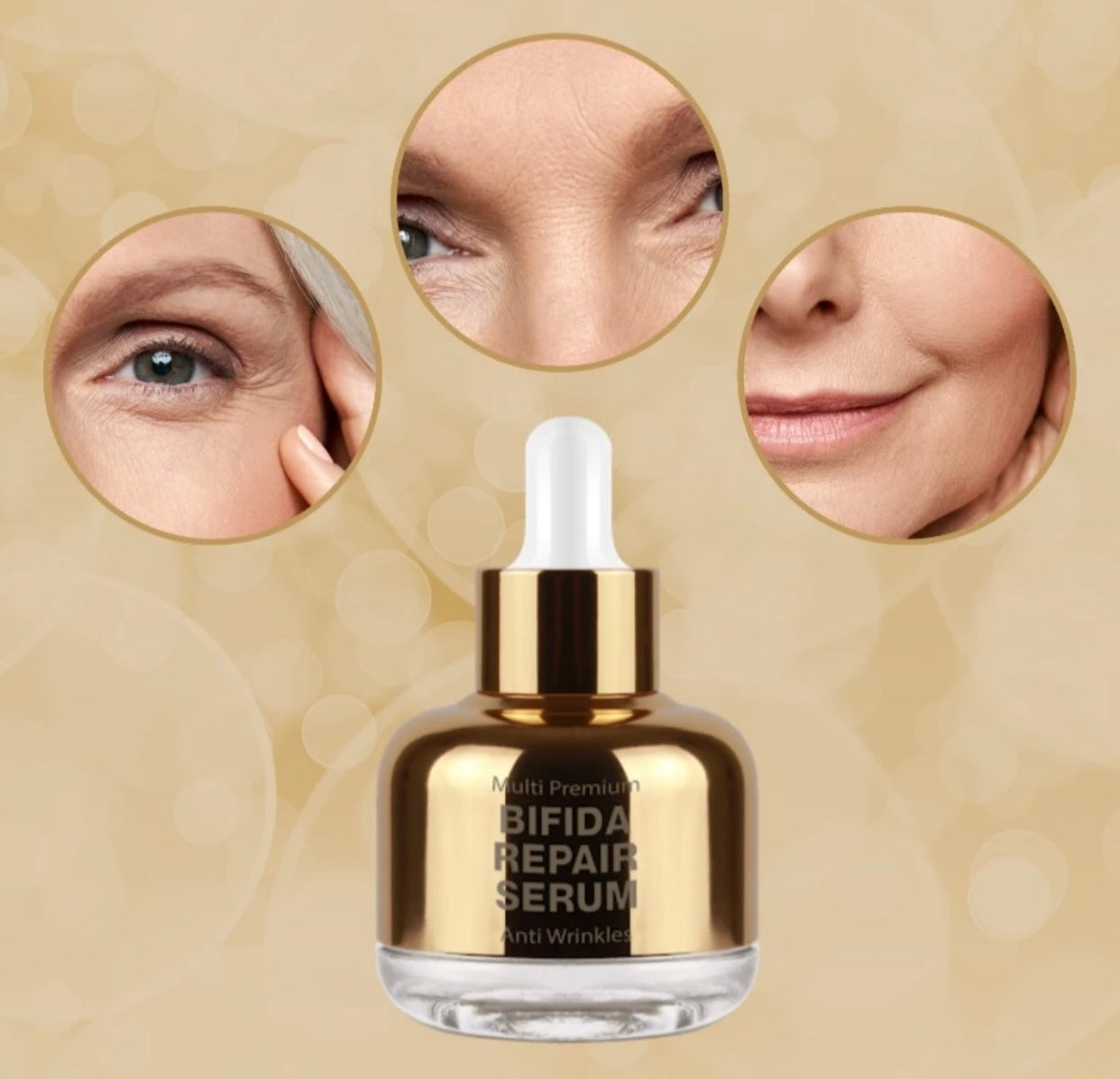 SÉRUM PÉPTIDOS Y BÍFIDA TIARA GOLD CUIDADO ANTIARRUGAS Y FLACIDEZ PREMIUM.